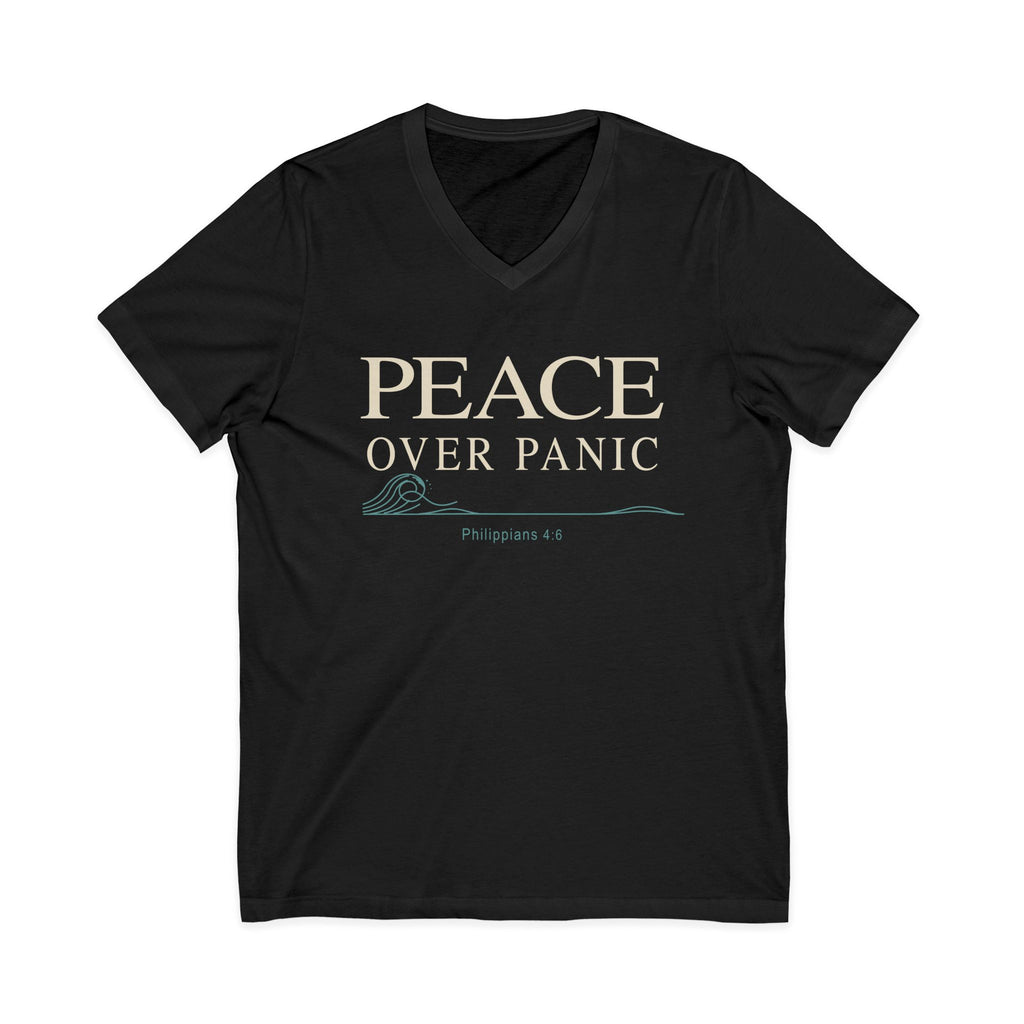 Peace Over Panic V-Neck Tee — Christian Faith Calm Shirt (Philippians 4:6)