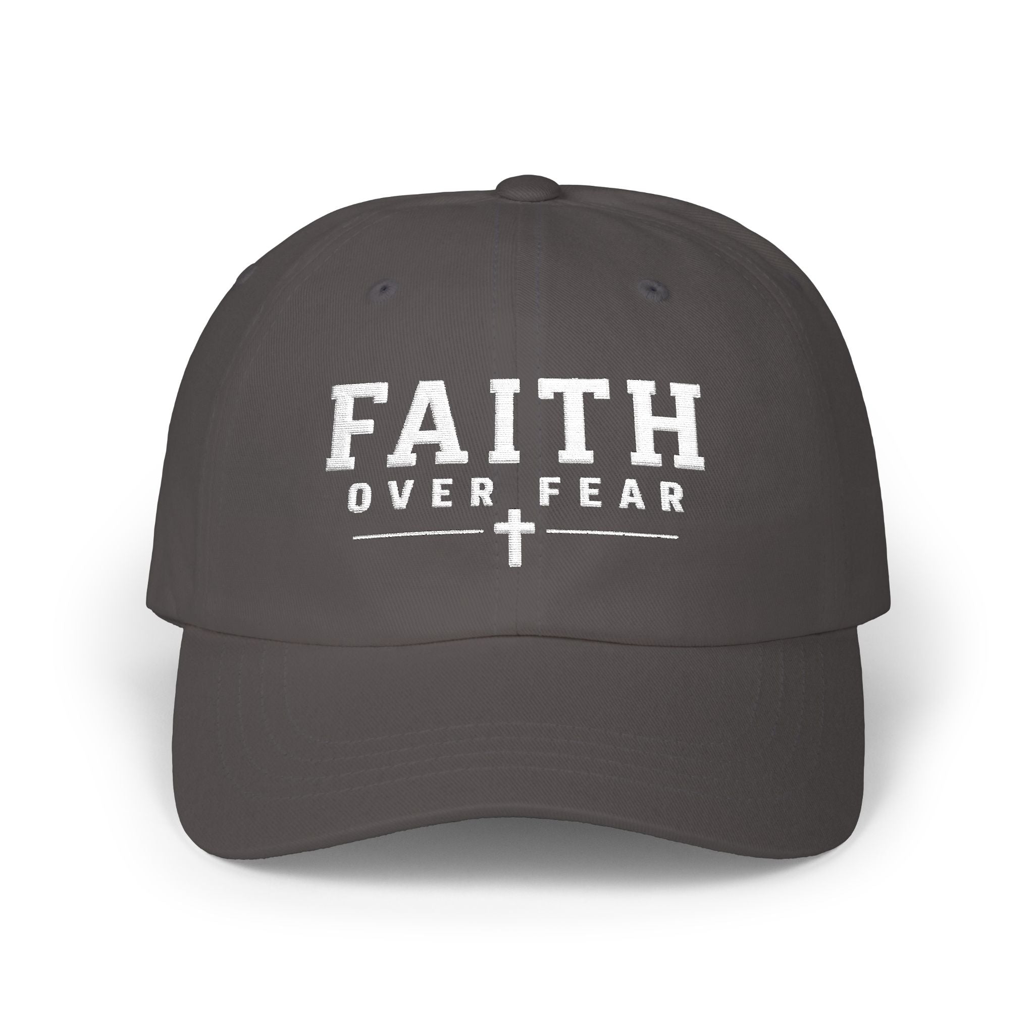 Faith Over Fear Embroidered Cap — Christian Baseball Hat with Cross