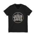 Jesus Saves V‑Neck T‑Shirt — Vintage Faith Graphic Tee