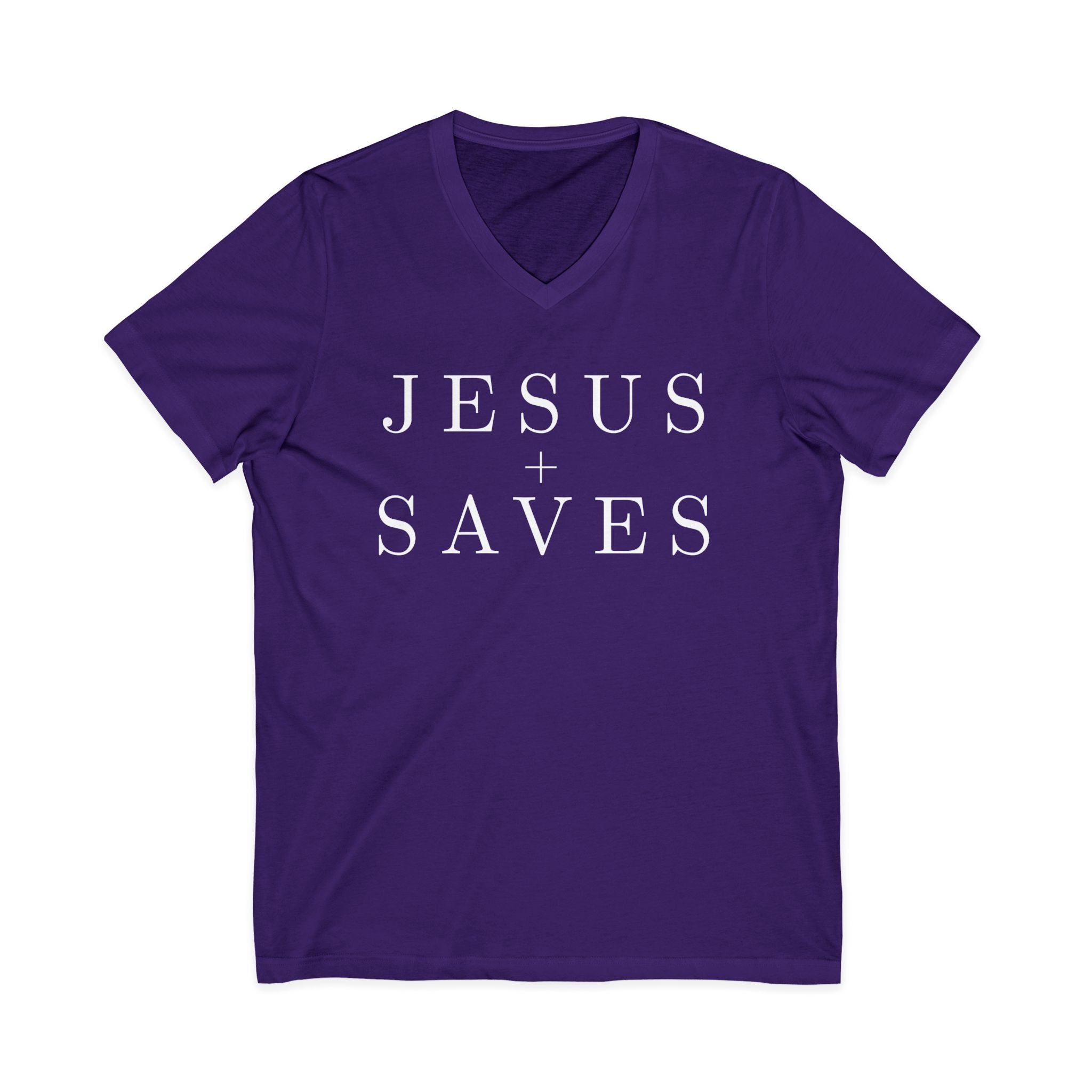 Jesus Saves V-Neck Tee — Christian Faith Graphic T-Shirt