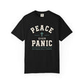 Peace Over Panic cross graphic T-shirt | faith typography, calming message