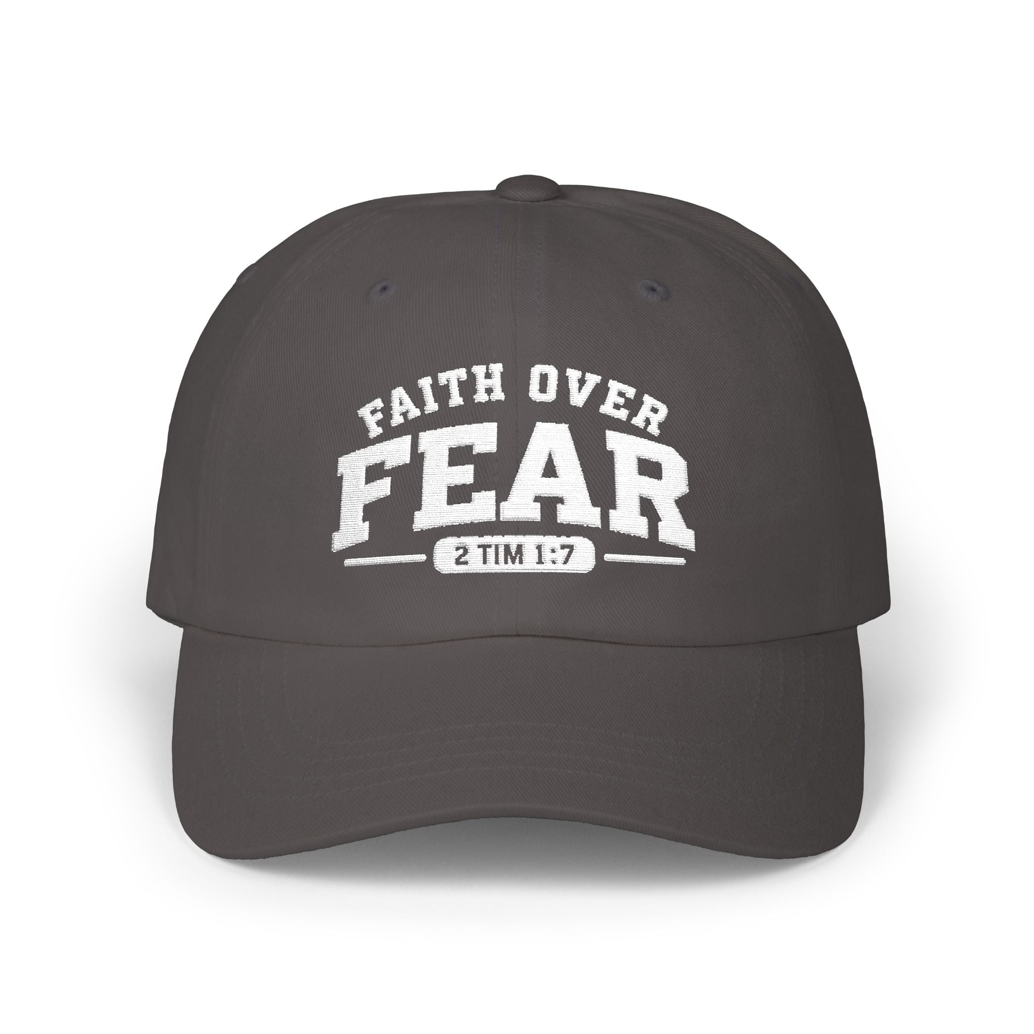 Faith Over Fear Embroidered Cap — Christian Baseball Hat with 2 Tim 1:7 Scripture