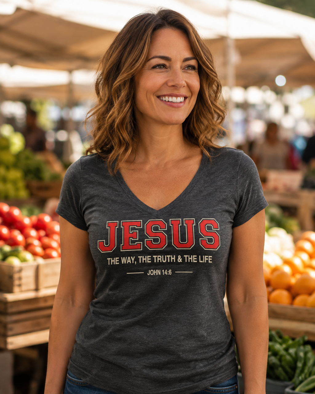 Jesus V‑Neck Tee — "Jesus: The Way, The Truth & The Life" Christian T‑Shirt (John 14:6)