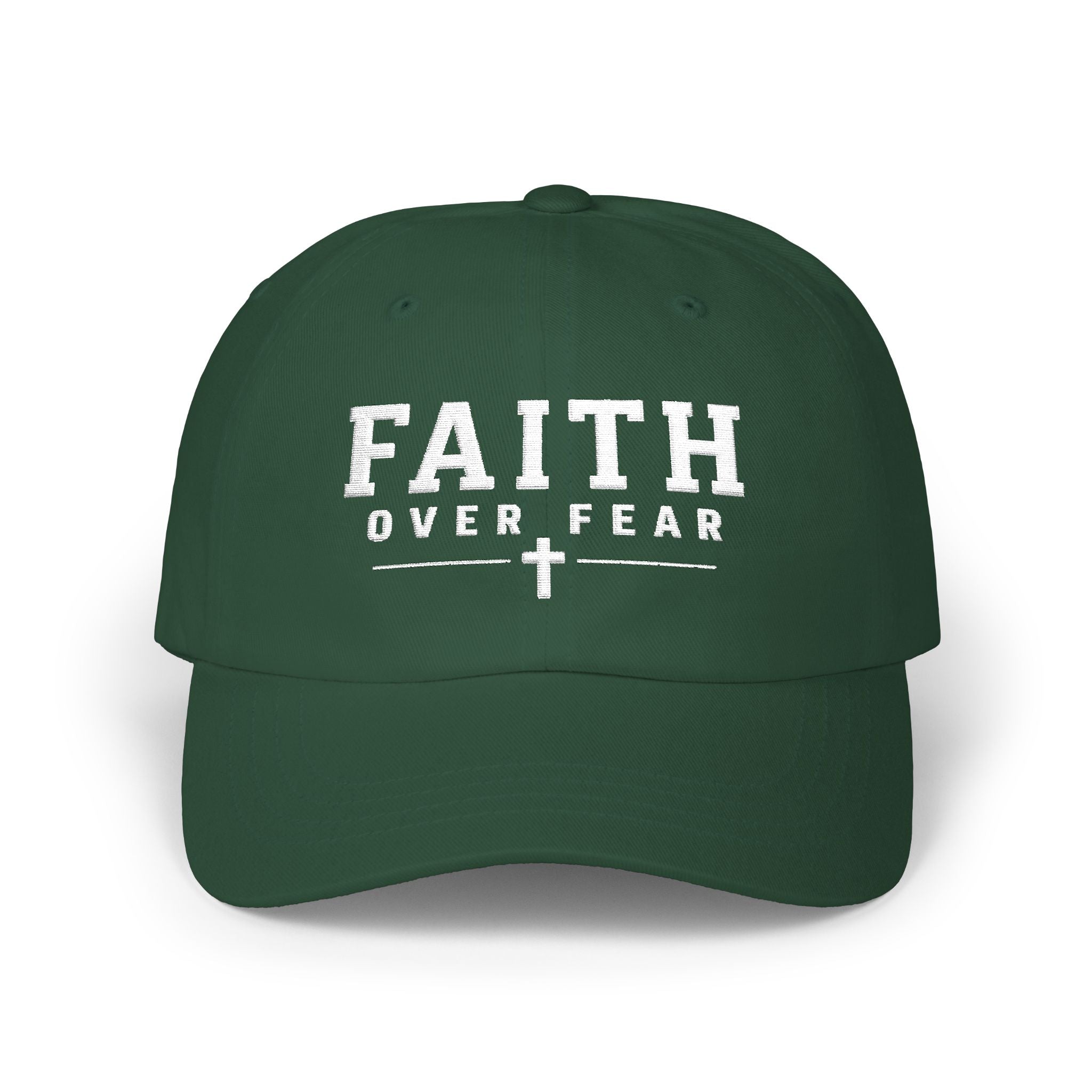 Faith Over Fear Embroidered Cap — Christian Baseball Hat with Cross