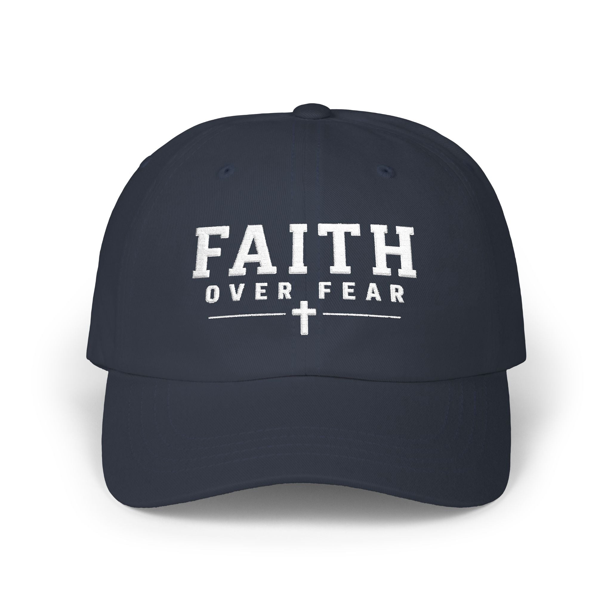 Faith Over Fear Embroidered Cap — Christian Baseball Hat with Cross