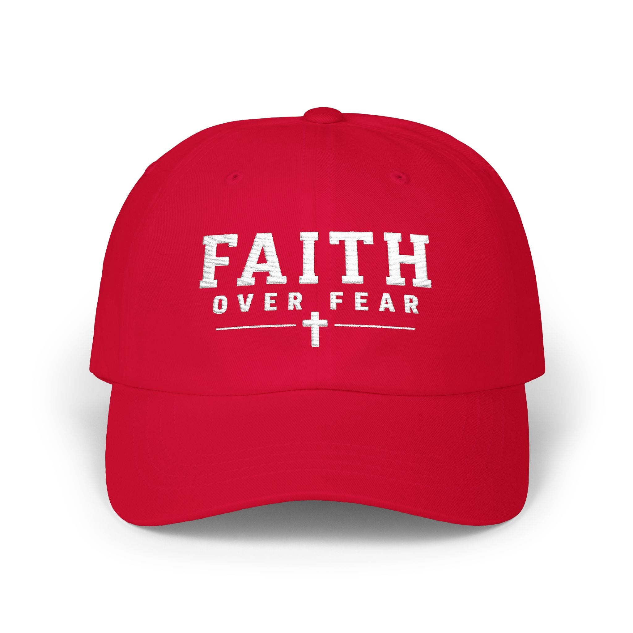 Faith Over Fear Embroidered Cap — Christian Baseball Hat with Cross