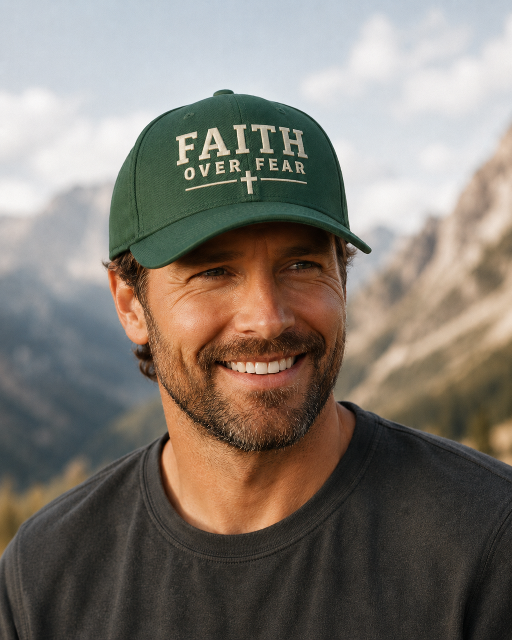 Faith Over Fear Embroidered Cap — Christian Baseball Hat with Cross