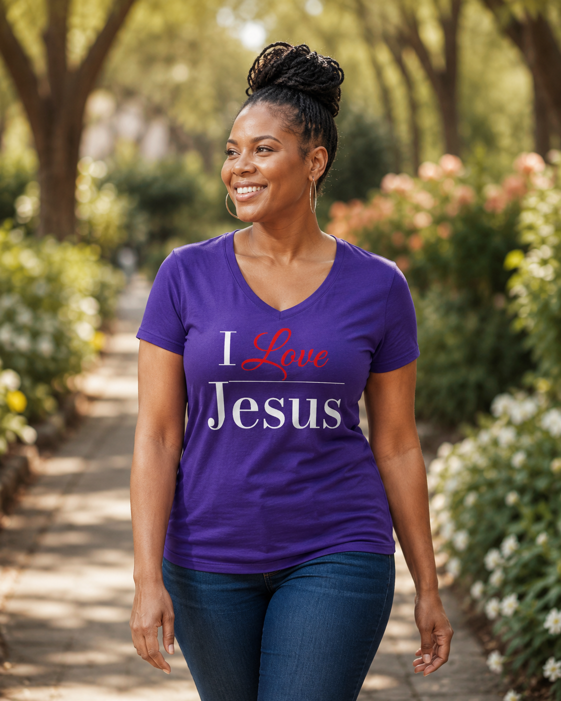 I Love Jesus V-Neck Tee — Christian Faith Shirt