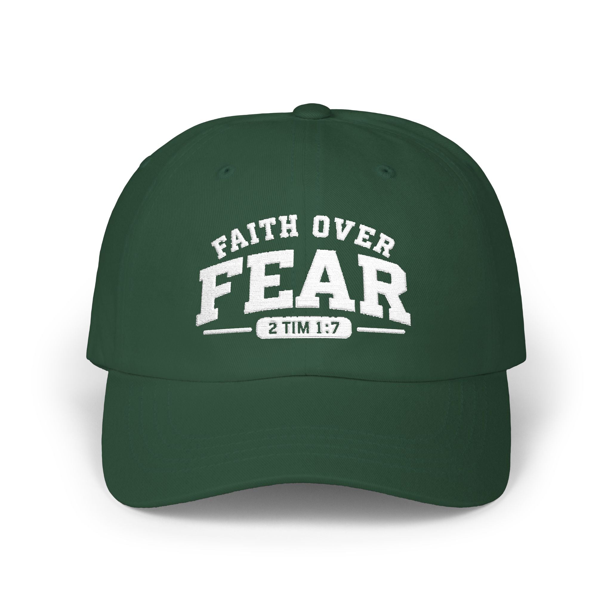 Faith Over Fear Embroidered Cap — Christian Baseball Hat with 2 Tim 1:7 Scripture