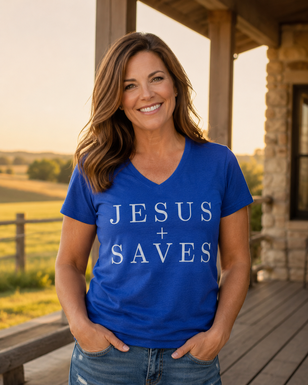 Jesus Saves V-Neck Tee — Christian Faith Graphic T-Shirt