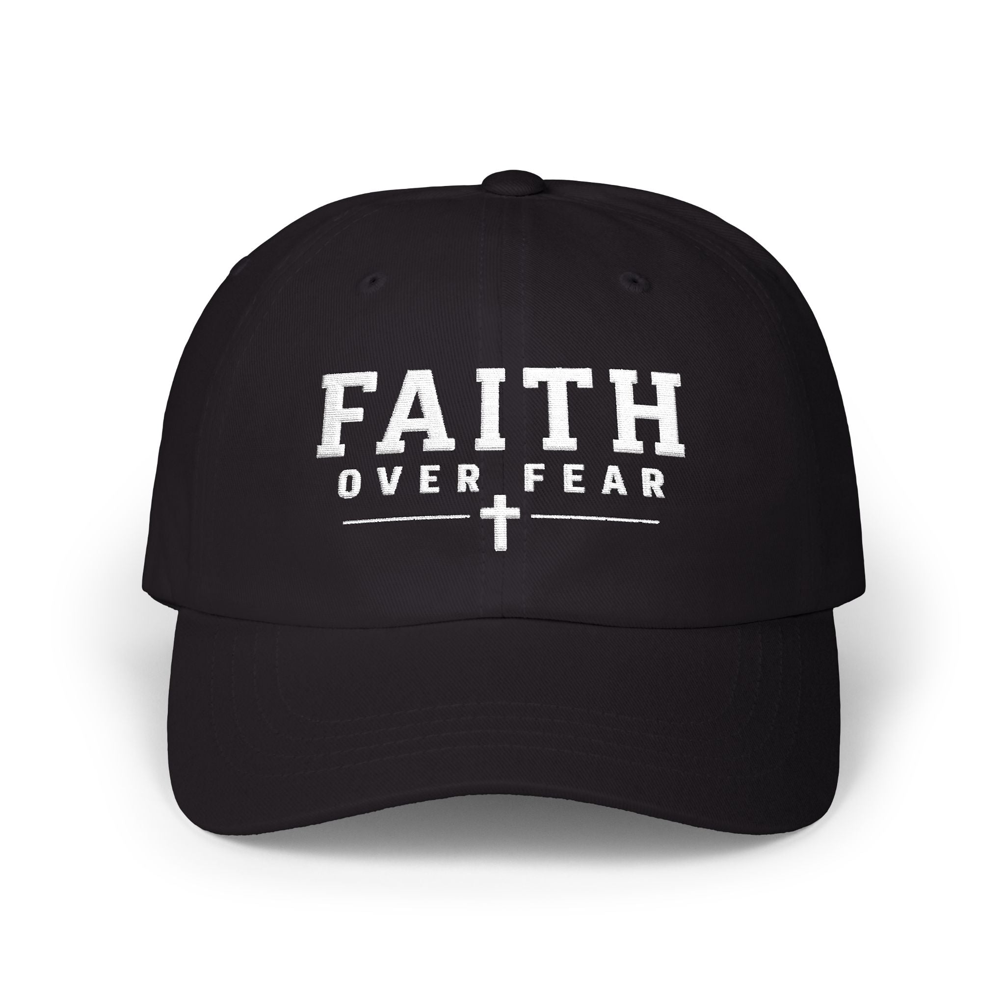 Faith Over Fear Embroidered Cap — Christian Baseball Hat with Cross