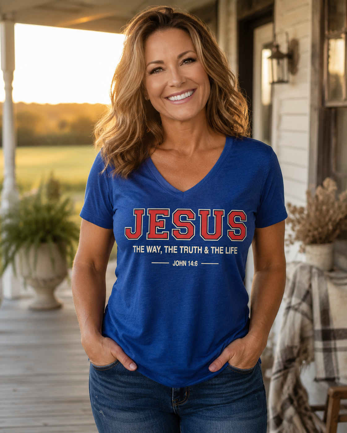 Jesus V‑Neck Tee — "Jesus: The Way, The Truth & The Life" Christian T‑Shirt (John 14:6)