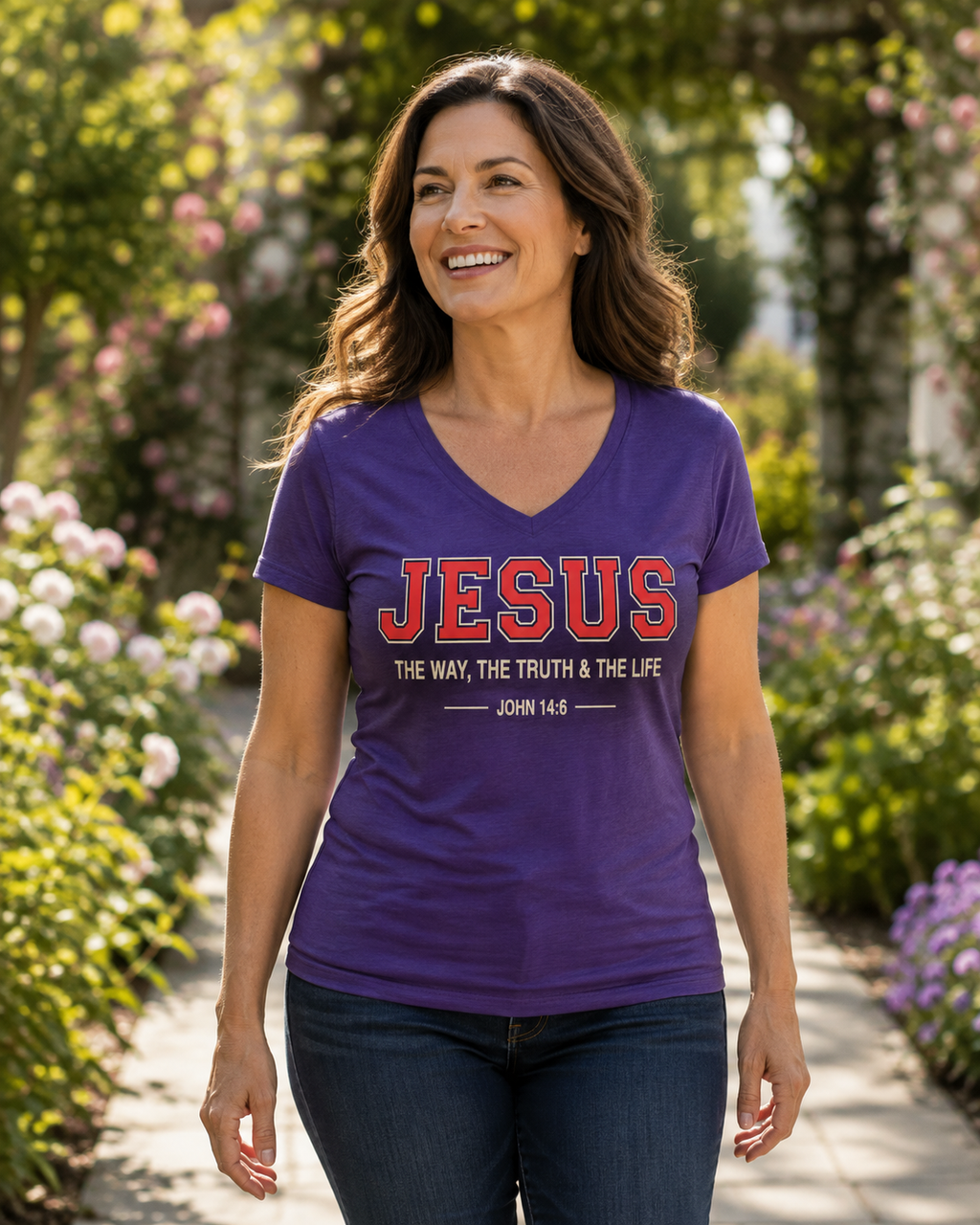 Jesus V‑Neck Tee — "Jesus: The Way, The Truth & The Life" Christian T‑Shirt (John 14:6)