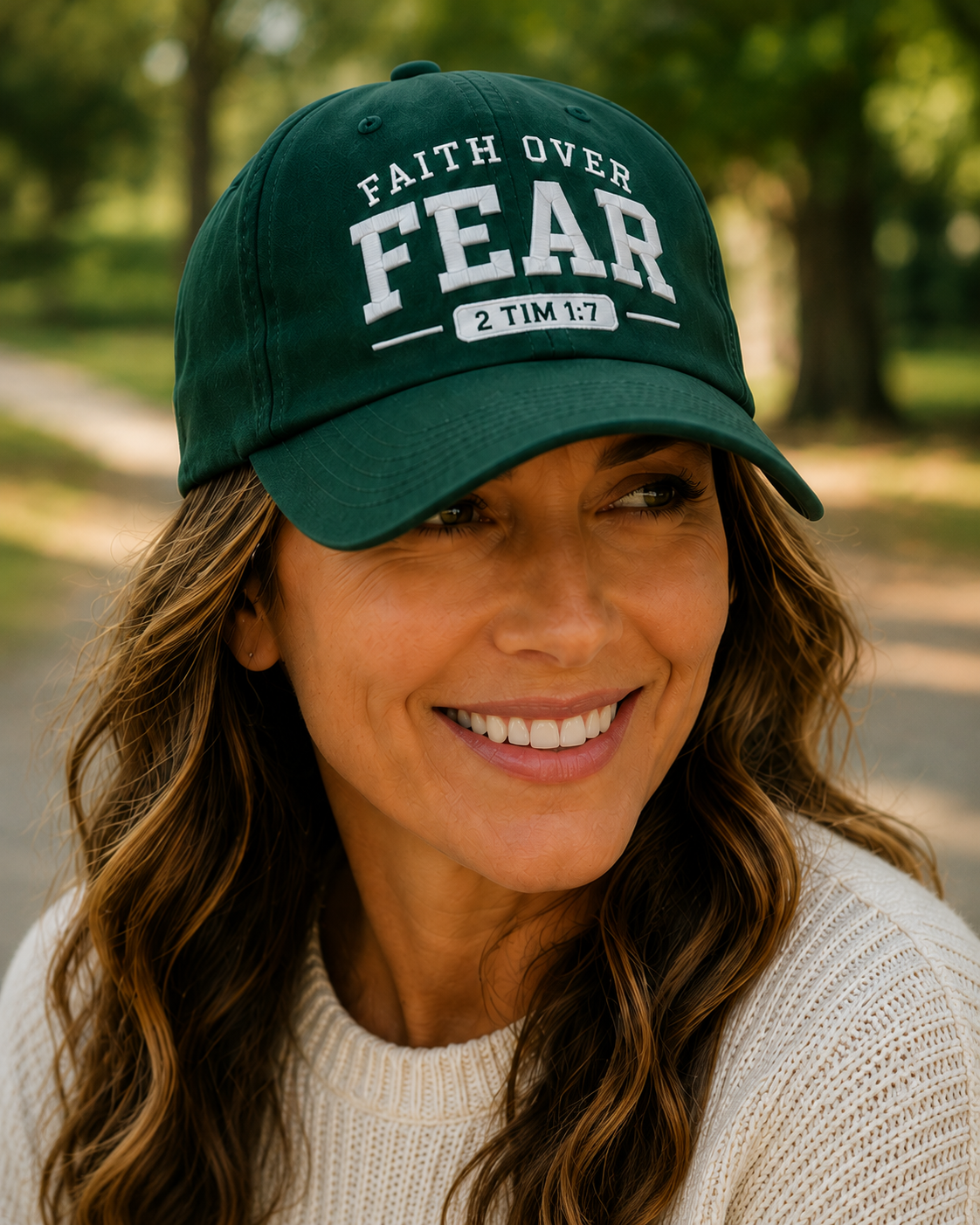 Faith Over Fear Embroidered Cap — Christian Baseball Hat with 2 Tim 1:7 Scripture