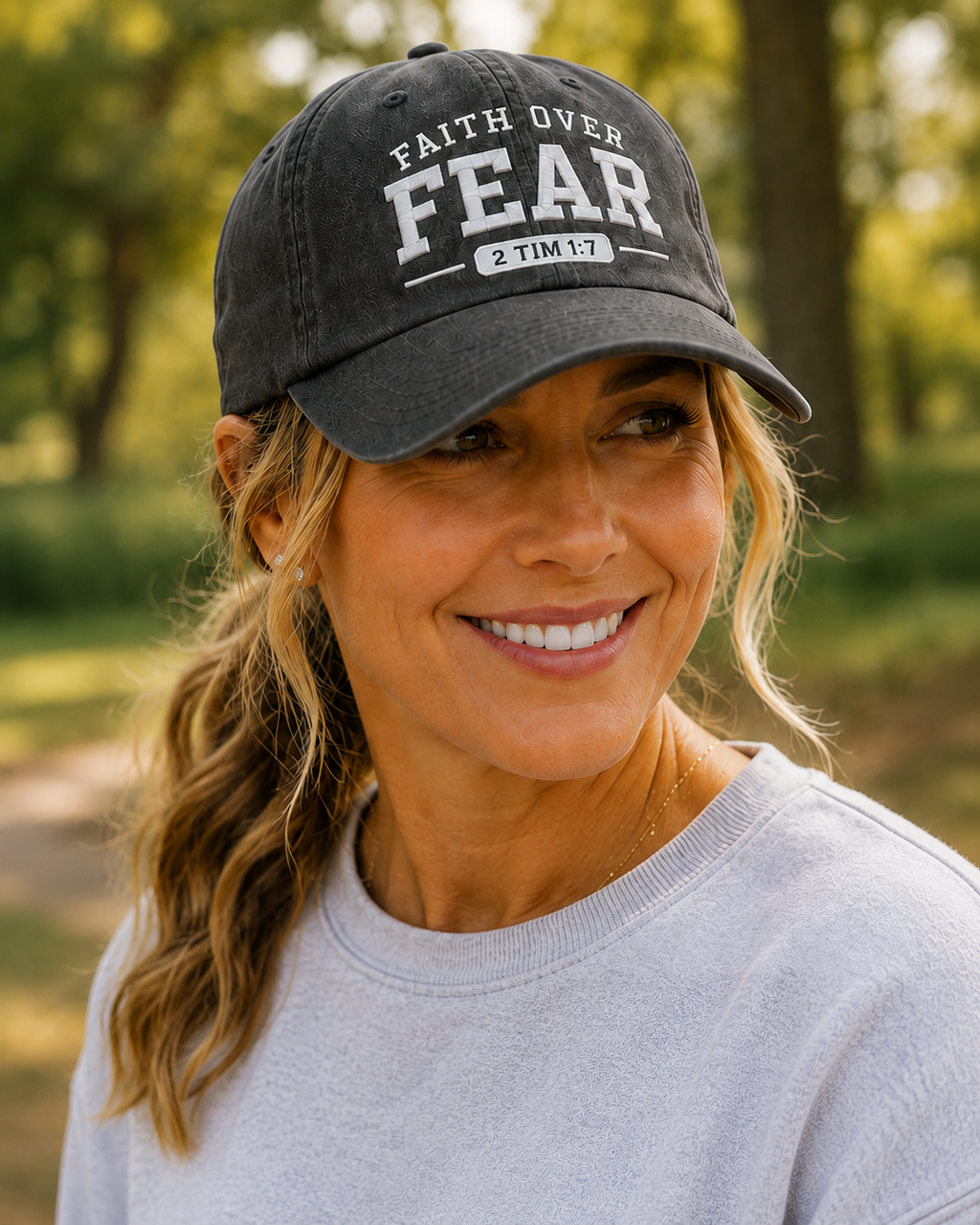 Faith Over Fear Embroidered Cap — Christian Baseball Hat with 2 Tim 1:7 Scripture