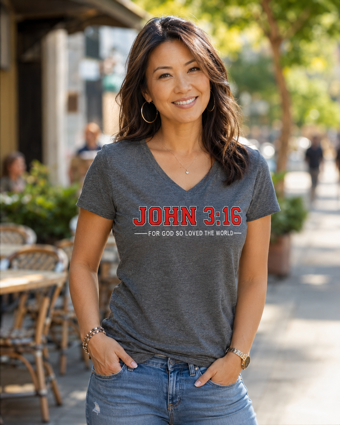 John 3:16 V-Neck T‑Shirt — Christian Faith Tee, "For God So Loved the World"