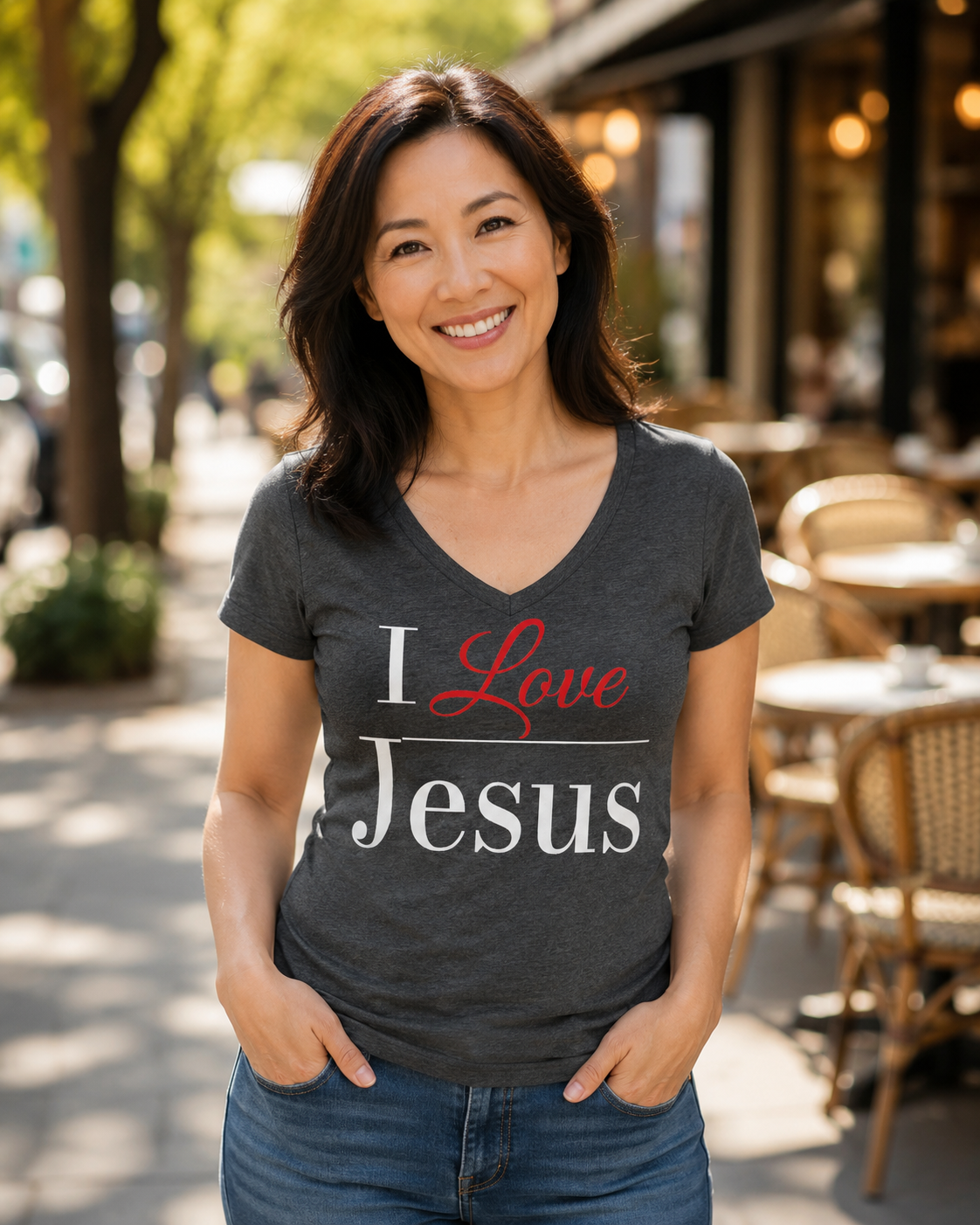 I Love Jesus V-Neck Tee — Christian Faith Shirt