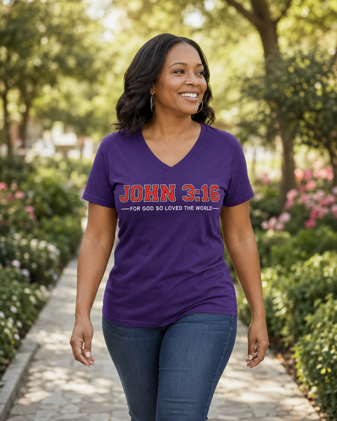 John 3:16 V-Neck T‑Shirt — Christian Faith Tee, "For God So Loved the World"