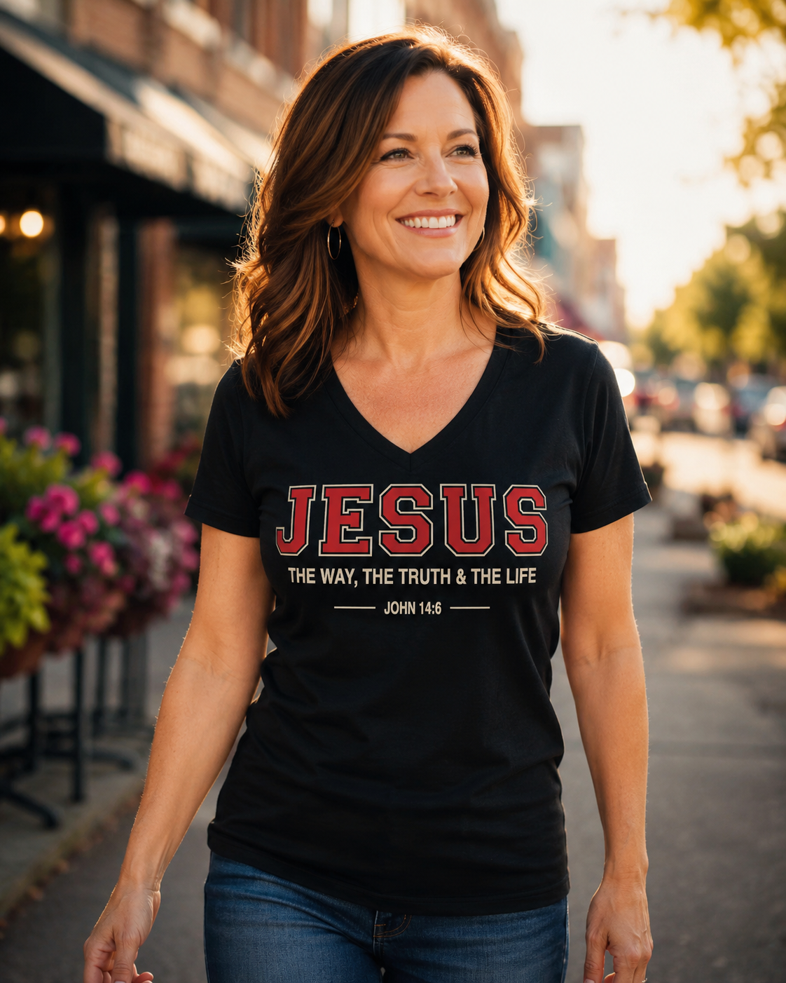 Jesus V‑Neck Tee — "Jesus: The Way, The Truth & The Life" Christian T‑Shirt (John 14:6)