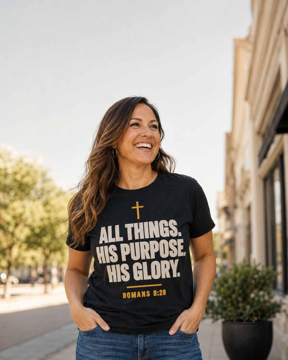 All Things His Purpose His Glory Romans 8:28 T-Shirt | Christian Faith Tee