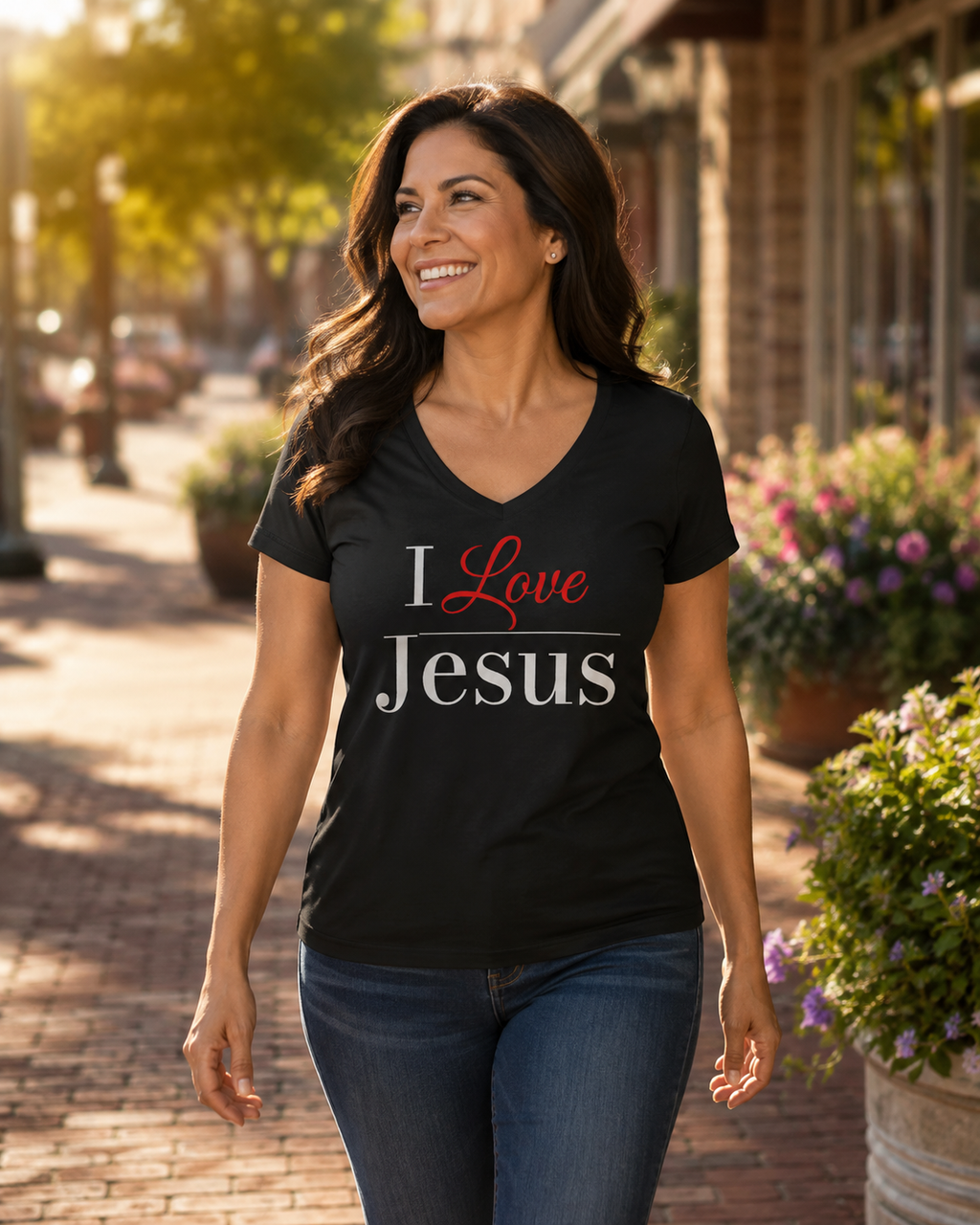 I Love Jesus V-Neck Tee — Christian Faith Shirt