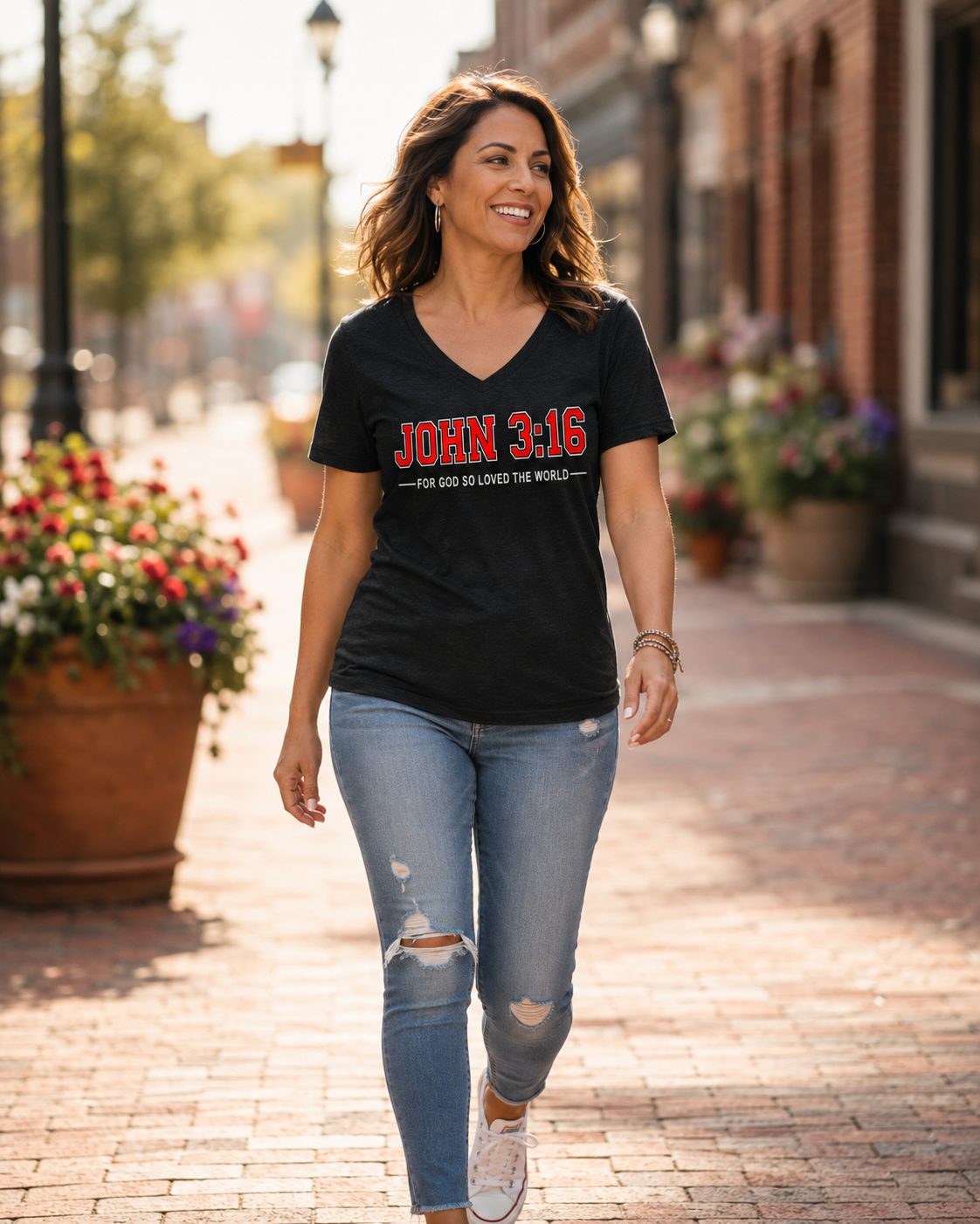 John 3:16 V-Neck T‑Shirt — Christian Faith Tee, "For God So Loved the World"